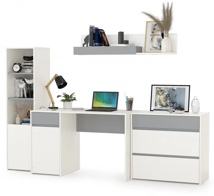 Торонто Компоновка № 02, цвет белый шагрень/стальной серый, ШхГхВ 240х53,1х149,7 см., универсальная сборка