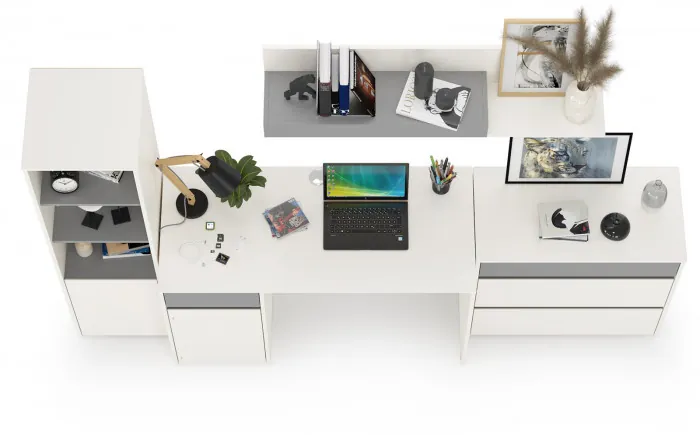 Торонто Компоновка № 02, цвет белый шагрень/стальной серый, ШхГхВ 240х53,1х149,7 см., универсальная сборка