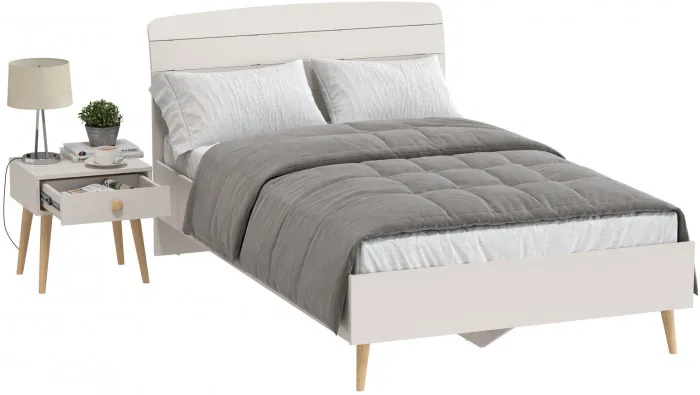 Афина Спальня Кровать 1200 + Тумба прикроватная, цвет кашемир серый, ШхГхВ 123,6х210,2х95,7 + 45х37х45 см., сп.м. 1200х2000 мм., б/м, основание есть