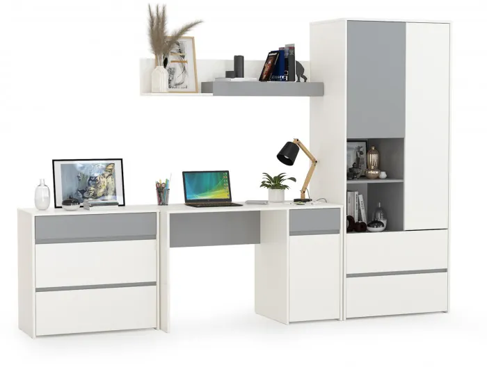 Торонто Компоновка № 03, цвет белый шагрень/стальной серый, ШхГхВ 280х53,1х195,7 см., универсальная сборка