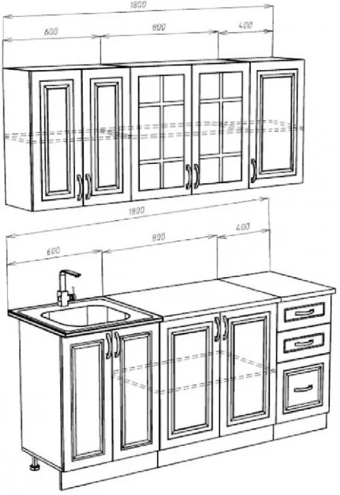 Кухня МДФ Констанция 1800 компоновка №3 (Джинс, Белый)