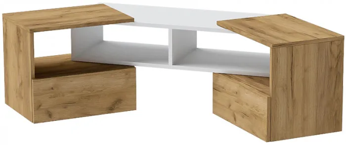 Тумба ТВ раздвижная, Крафт Золотой/Белый