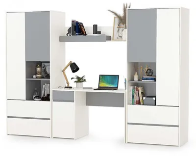 Торонто Компоновка № 05, цвет белый шагрень/стальной серый, ШхГхВ 280х53,1х195,7 см., универсальная сборка