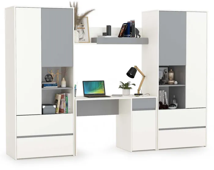 Торонто Компоновка № 05, цвет белый шагрень/стальной серый, ШхГхВ 280х53,1х195,7 см., универсальная сборка