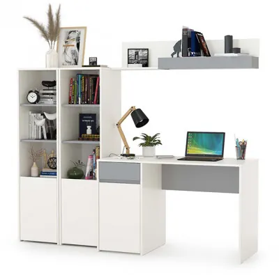 Торонто Компоновка № 06, цвет белый шагрень/стальной серый, ШхГхВ 200х53,1х149,7 см., универсальная сборка