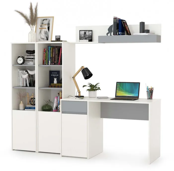 Торонто Компоновка № 06, цвет белый шагрень/стальной серый, ШхГхВ 200х53,1х149,7 см., универсальная сборка