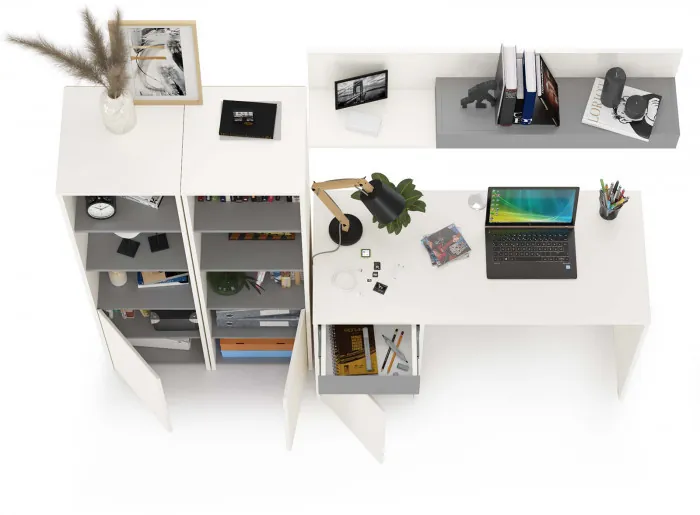 Торонто Компоновка № 06, цвет белый шагрень/стальной серый, ШхГхВ 200х53,1х149,7 см., универсальная сборка