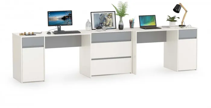 Торонто Компоновка № 09, цвет белый шагрень/стальной серый, ШхГхВ 320х53,1х75,3 см., универсальная сборка