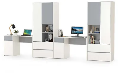 Торонто Компоновка № 11, цвет белый шагрень/стальной серый, ШхГхВ 400х53,1х195,7 см., универсальная сборка