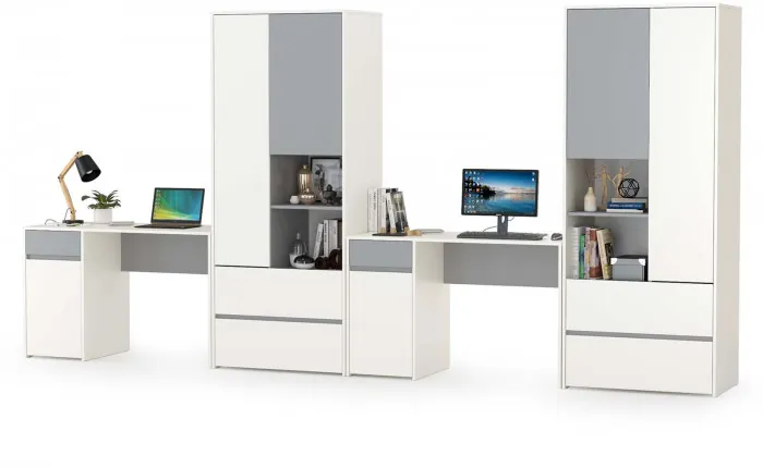 Торонто Компоновка № 11, цвет белый шагрень/стальной серый, ШхГхВ 400х53,1х195,7 см., универсальная сборка