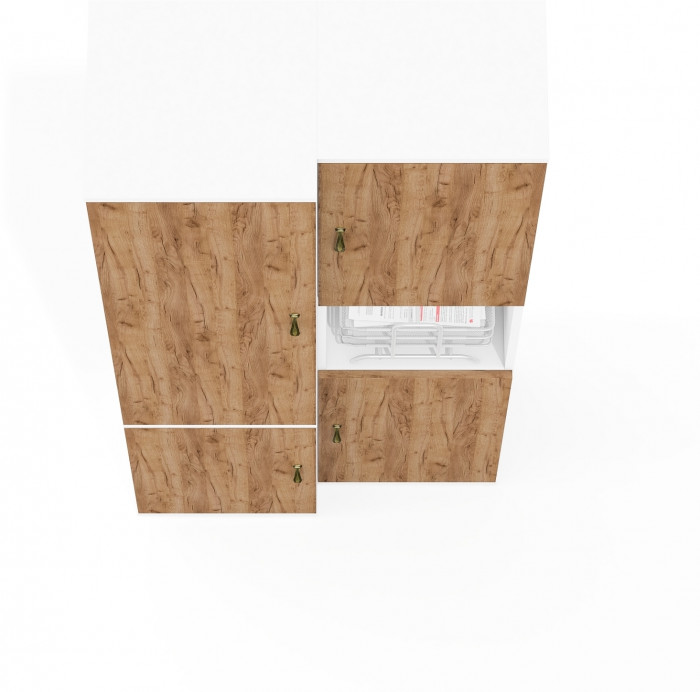 Лидер-8 Модуль Пенал + Пенал МД 22Б, цвет белый шагрень/крафт золото, ШхГхВ 80х37,5х190 см., универсальная сборка