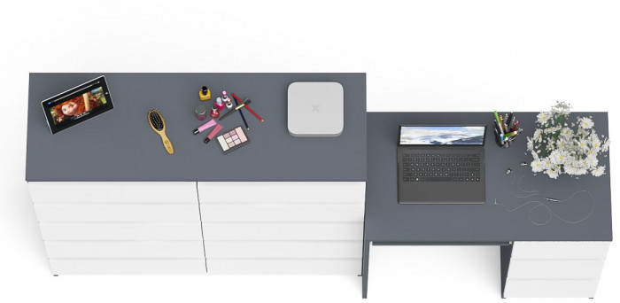 Мори Стол компьютерный МС-6 правый + Комод МК1200.10, цвет графит/белый, ШхГхВ 210,4х50х115 см., выдвижные ящики справа, НЕ универсальная сборка