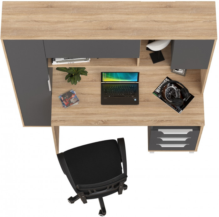 Стол компьютерный Комфорт 12.95N + кресло 103 чёрное, цвет дуб сонома/тёмно-серый, ШхГхВ 162х60,3х180 см., НЕ универсальная сборка