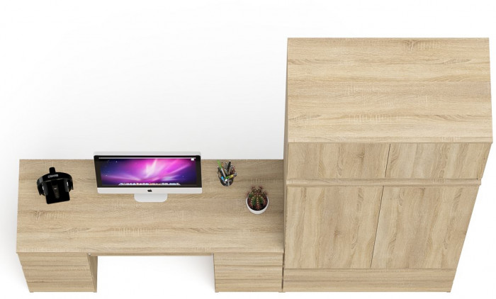 Мори компьютерный стол МС-2 + Шкаф МШ900.1 + Антресоль МА900.1, дуб сонома