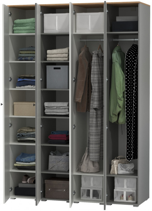 Остин 13.225 Шкаф-пенал 4 шт., цвет белый шагрень/серый графит/дуб крафт золотой, ШхГхВ 160х54,3х229,6 см., универсальная сборка