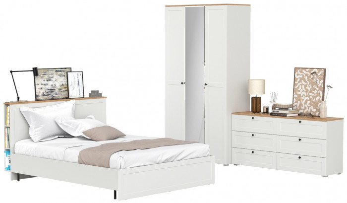 Остин 11.53 Кровать + ортопед + 13.336.03 Шкаф для одежды + 16.240 Комод, белый шагрень/дуб крафт золотой