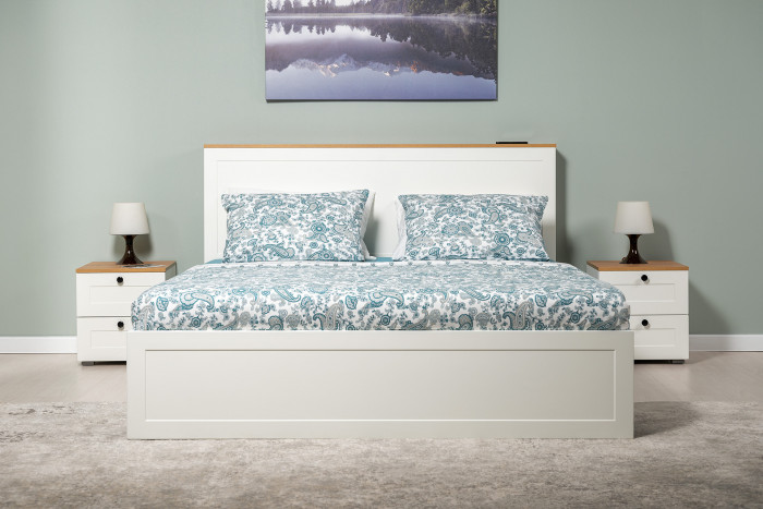 Остин 11.53 Кровать + ортопед, белый шагрень/дуб крафт золотой