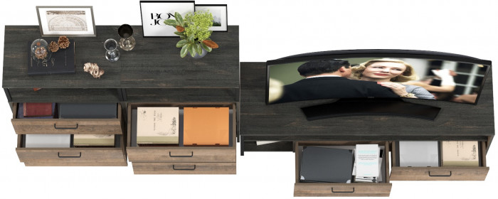 Трувор 13.70 Тумба под ТВ + 13.307.02 Комод + 13.307.02 Комод, цвет дуб гранж песочный/интра, ШхГхВ 281,8х45,4х106,9 см., универсальная сборка