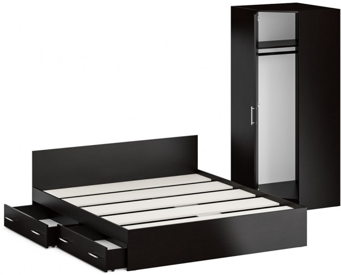 Кровать с ящиками 1800 + Шкаф угловой Стандарт, цвет венге, ШхГхВ 183,5х203,5х70 + 81,2х81,2х200 см., сп.м. 1800х2000 мм., без матраса, основание есть