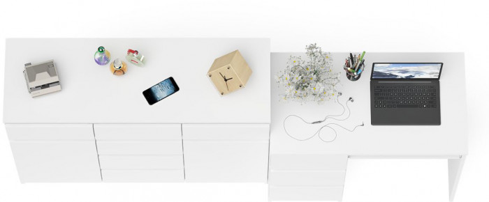 Мори Стол компьютерный МС-6 левый + Комод МК1200.4, цвет белый, ШхГхВ 210,4х50х94 см., выдвижные ящики слева, НЕ универсальная сборка