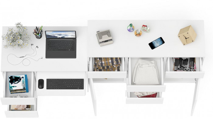 Мори Стол компьютерный МС-6 левый + Комод МК1200.4, цвет белый, ШхГхВ 210,4х50х94 см., выдвижные ящики слева, НЕ универсальная сборка