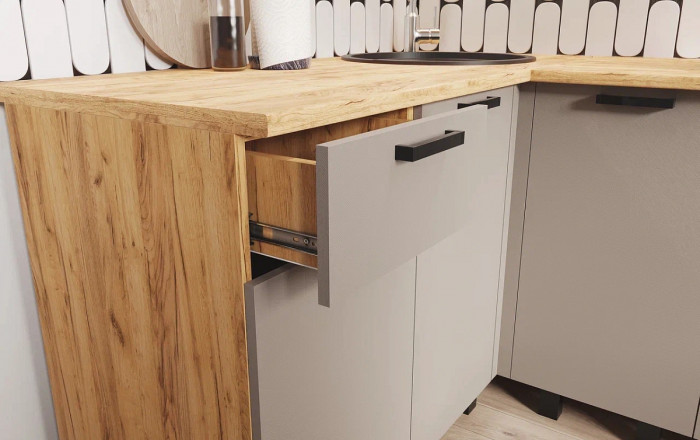 Кухня Техно 1,4х2,4м Компоновка №9, Крафт золотой/Холст латте