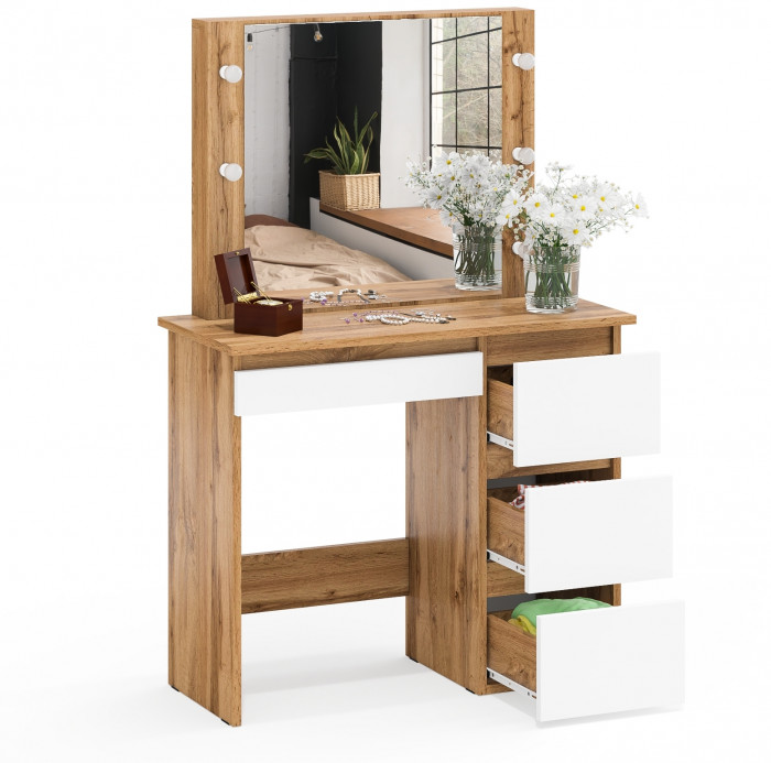Стол косметический с подсветкой Сура, дуб вотан/белый