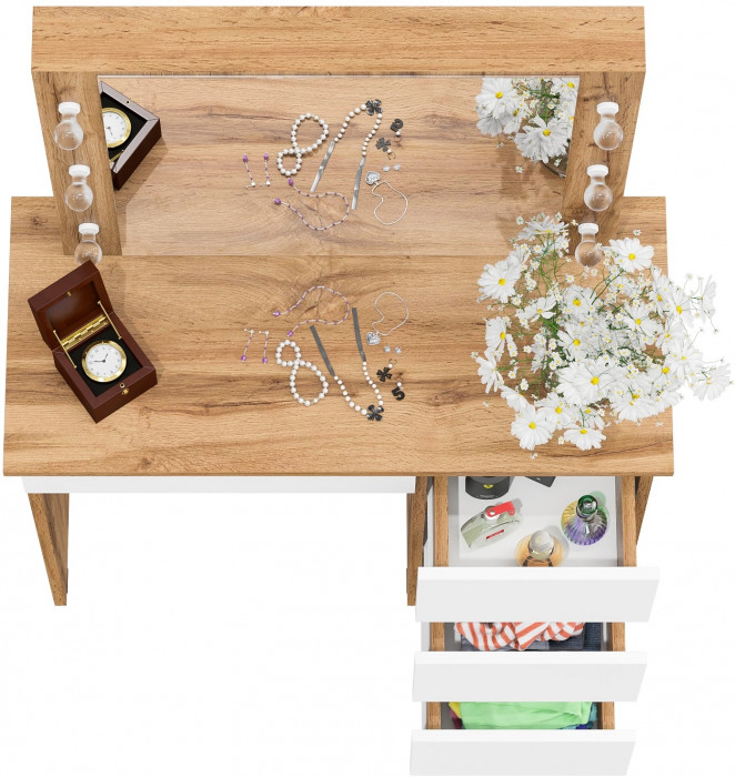 Стол косметический с подсветкой Сура, дуб вотан/белый