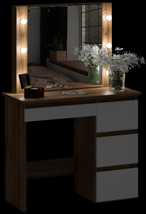 Стол косметический с подсветкой Сура, дуб вотан/белый