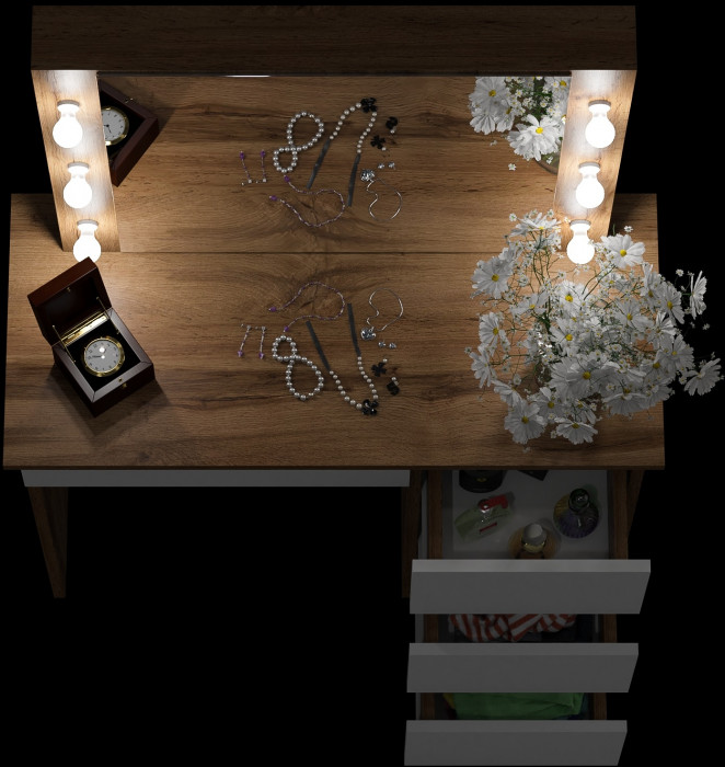 Стол косметический с подсветкой Сура, дуб вотан/белый