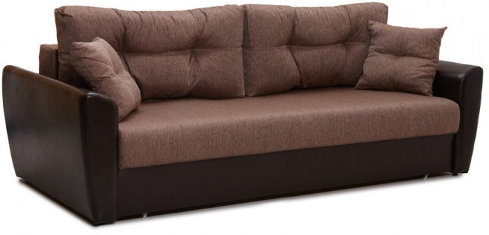 Диван-кровать Амстердам, 150х195, раскладной, еврокнижка, независимый пружинный блок, рогожка/экокожа, коричневый