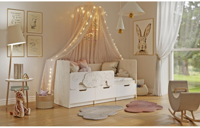 Юниор-4 Кровать 80х160 (Крафт белый, Шарли белый)