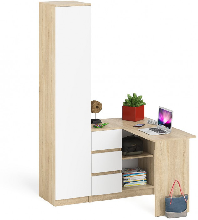 Мори компьютерный стол МС-16 левый + Пенал МШ400.1, дуб сонома/белый