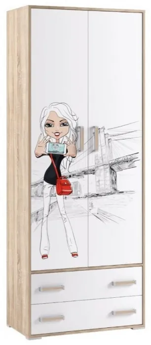 Модульная детская спальня Бланка, набор 3, Дуб сонома/Белый с фотопечатью