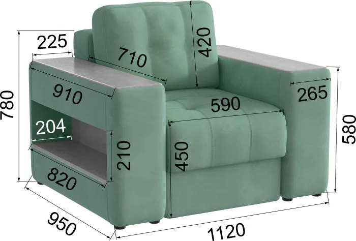 Кресло Доро, Мятный/Холст белый МДФ