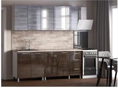 Кухонный гарнитур Танго 2,0м Дуб шале серебро/Дуб шале мореный