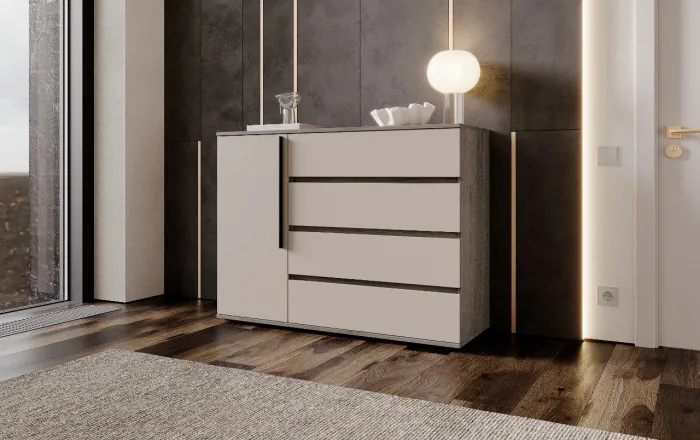 Норд Комод 1 дверь 4 ящика (1200), Крафт серый/Кашемир