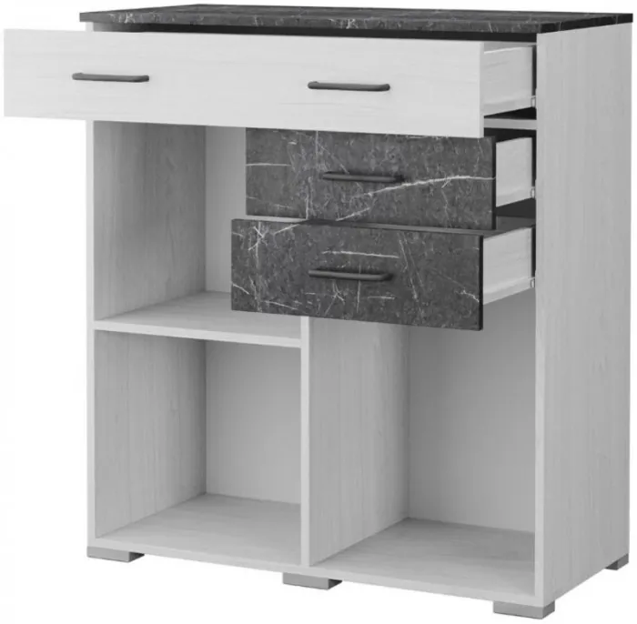 Теана комод ясень анкор светлый/МДФ мрамор дарк