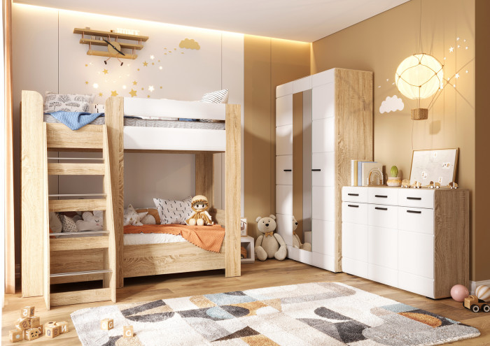 ЛИБЕРТИ КР 03 Кровать одноярусная (1940х660х850) Фасад МДФ БЕЛЫЙ ГЛЯНЕЦ/Корпус ДУБ СОНОМА