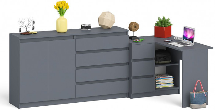 Мори Стол компьютерный МС-16 левый + Комод МК1600.1, цвет графит, ШхГхВ 284,8х84,9х94 см., выдвижные ящики слева, НЕ универсальная сборка
