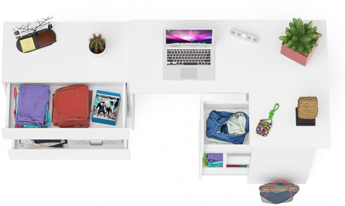 Мори Стол компьютерный МС-16 правый + Комод МК800.1, цвет белый, ШхГхВ 204,8х84,9х76,6 см., выдвижные ящики справа, НЕ универсальная сборка