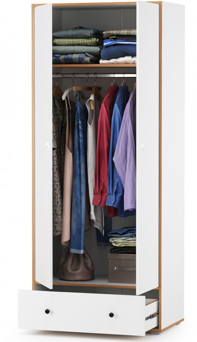 Вуди 13.138 Шкаф для одежды, белый премиум/дуб крафт золотой