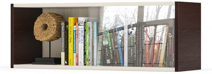 Полка книжная С-МД-КН01, цвет венге/дуб, ШхГхВ 83х25х30 см., стеклянные дверцы (ДВА ЦВЕТА венге и дуб)