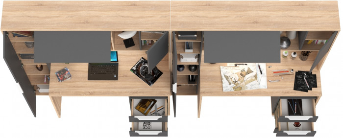 Стол компьютерный Комфорт 12.95N + Стол компьютерный Комфорт 12.95N, цвет дуб сонома/тёмно-серый, ШхГхВ 324х60,3х180 см., НЕ универсальная сборка