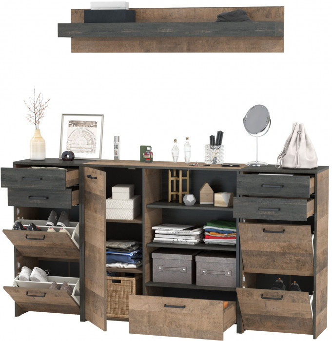 Трувор Прихожая 173, цвет дуб гранж песочный/интра, ШхГхВ 209х37х195 см., универсальная сборка