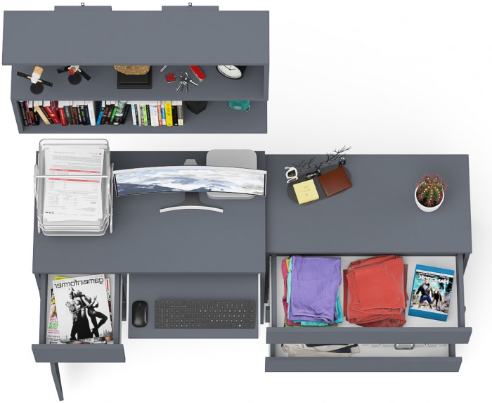 Мори Стол компьютерный МС-1 левый + Комод МК800.1 + Полка 900, цвет графит, ШхГхВ 170,4х50х209,6 см., НЕ универсальная сборка