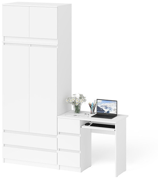 Мори компьютерный стол МС-6 левый + Шкаф МШ900.1 + Антресоль МА900.1, белый