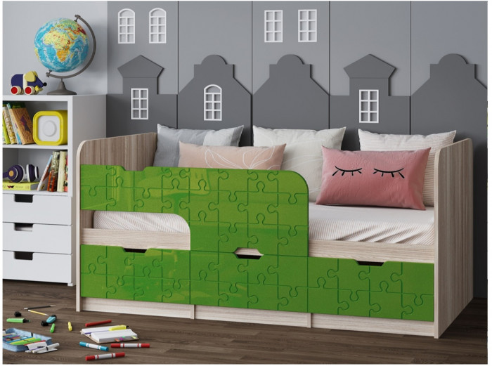 Детская кровать Юниор-9, 80х160 (Латте глянец, Ясень шимо светлый)