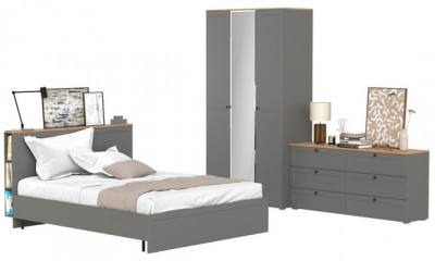 Остин 11.53 Кровать + ортопед + 13.336.03 Шкаф для одежды + 16.240 Комод, серый графит/дуб крафт золотой