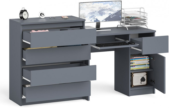 Мори Стол компьютерный МС-1 правый + Комод МК800.4, цвет графит, ШхГхВ 170,4х50х94 см., выдвижной ящик справа, НЕ универсальная сборка